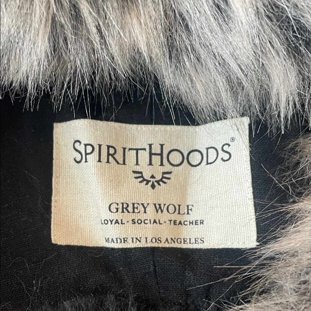 Authentic SpiritHoods Grey Wolf Black and Brown Faux Fur Hood - Picture 2 of 7
